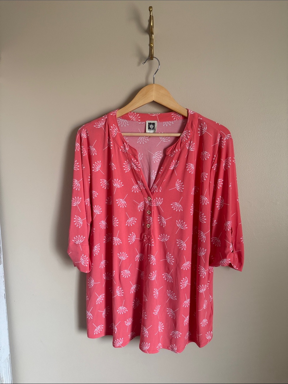 Anne Klein Coral Floral Henley Tunic
